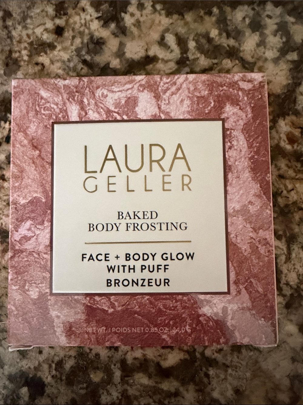 Laura Geller Baked Body Frosting Bronzer in Pink Marble Packaging
